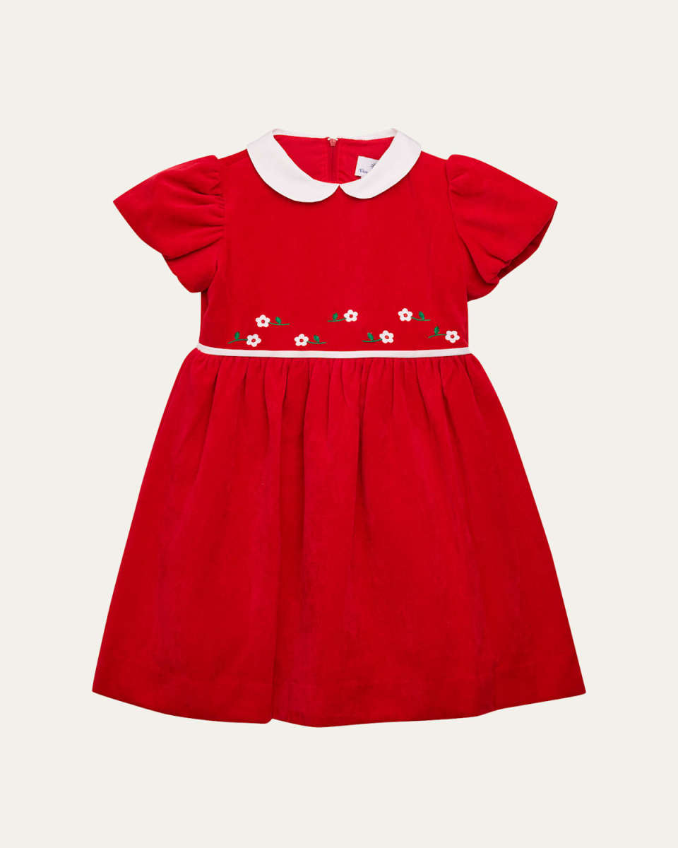 Girl's Velvet Waist Dress with Flowers, Size 2T-6